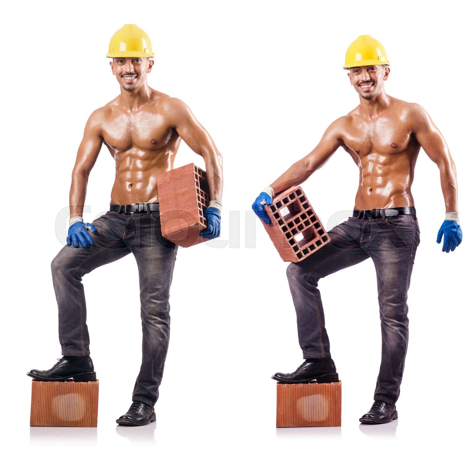 Composite Photo Of Naked Man With Bricks Stock Image Colourbox