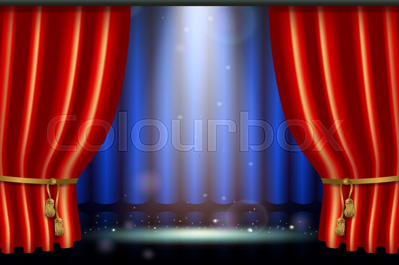 Scene Illumination Show Bright Lighting Spotlight Effect With Scene Illumination Show Bright Lighting Spotlight Effect With Realistic Red Curtain Stage In The Theater Background Vector Ilration