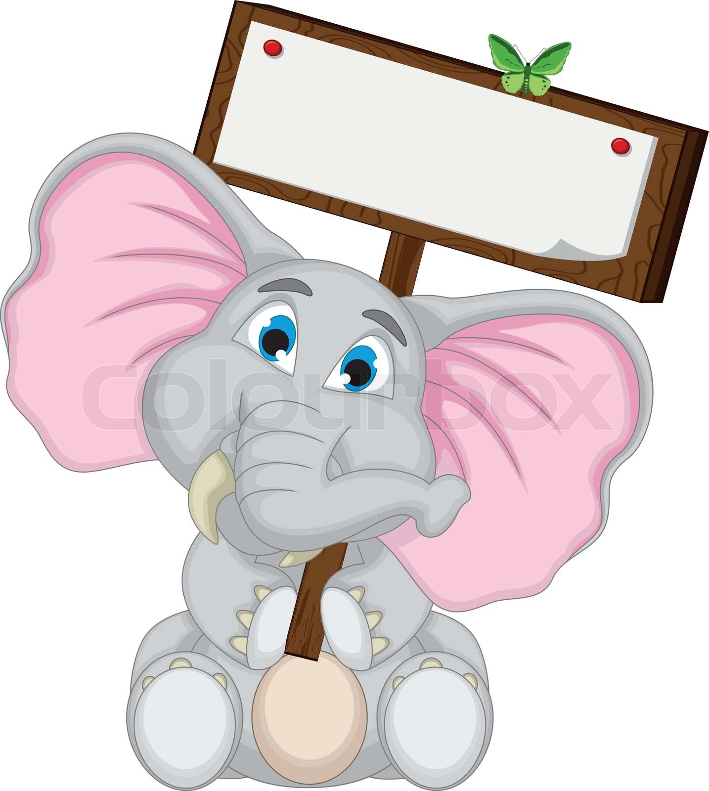 cute elephant cartoon holding blank board | Stock vector | Colourbox