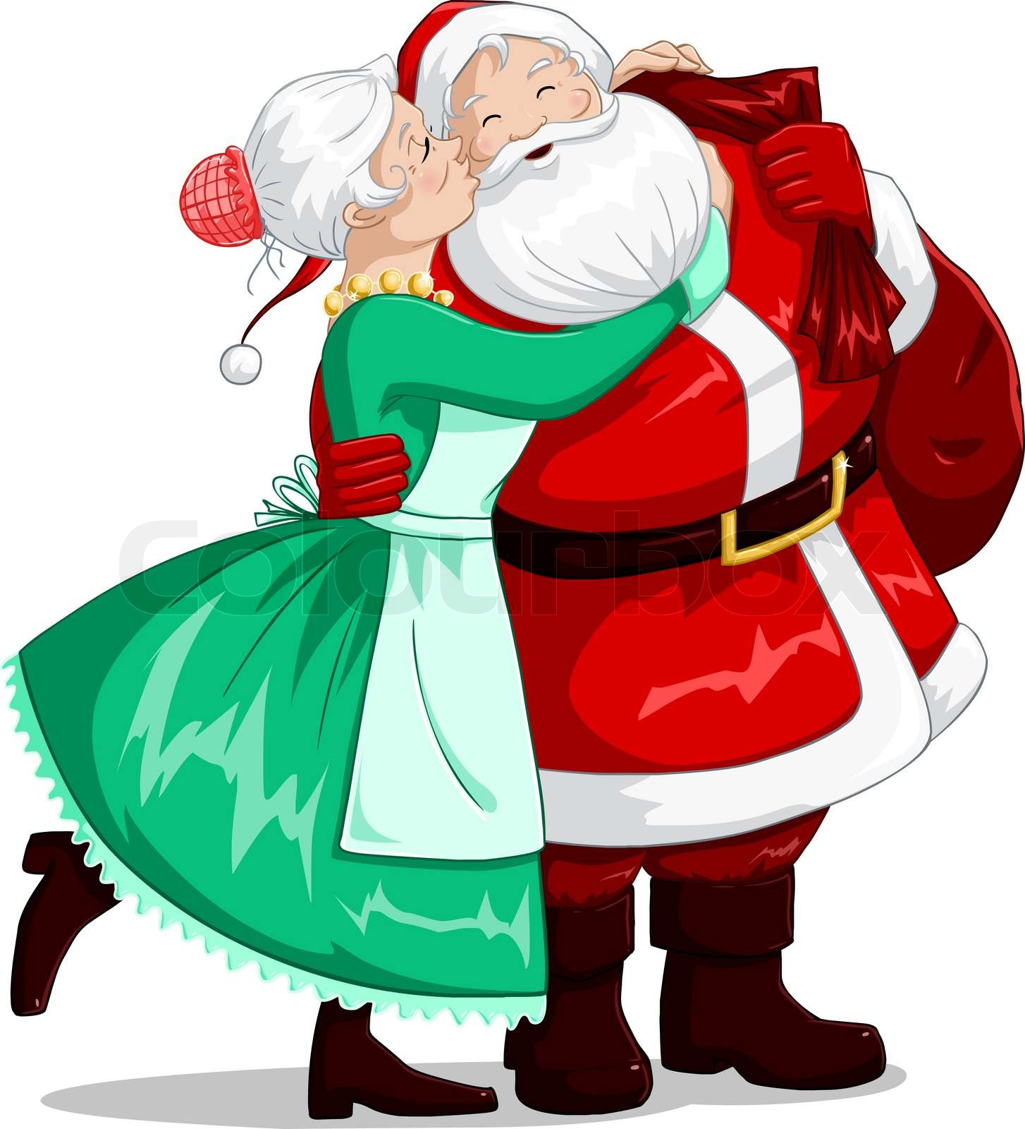 Mrs Claus Kisses Santa On Cheek And Hugs | Stock vector | Colourbox