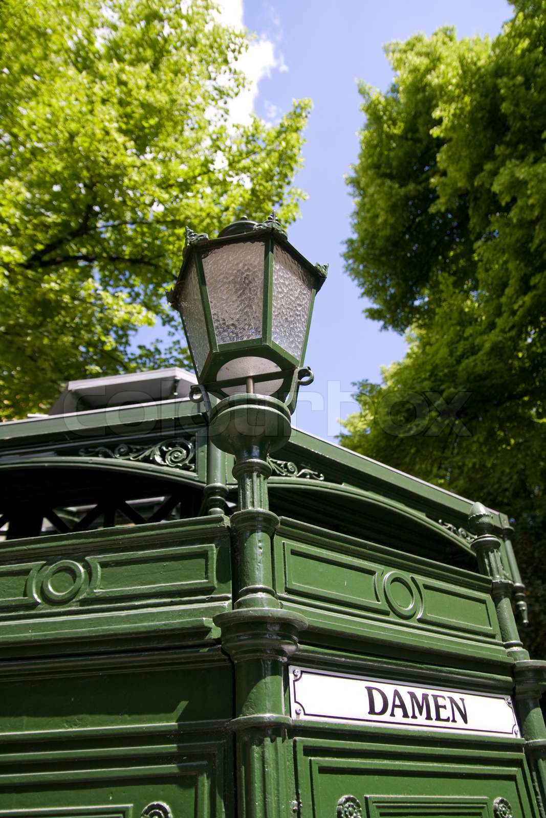 Cropped image of public toilet in Germany Stock image Colourbox