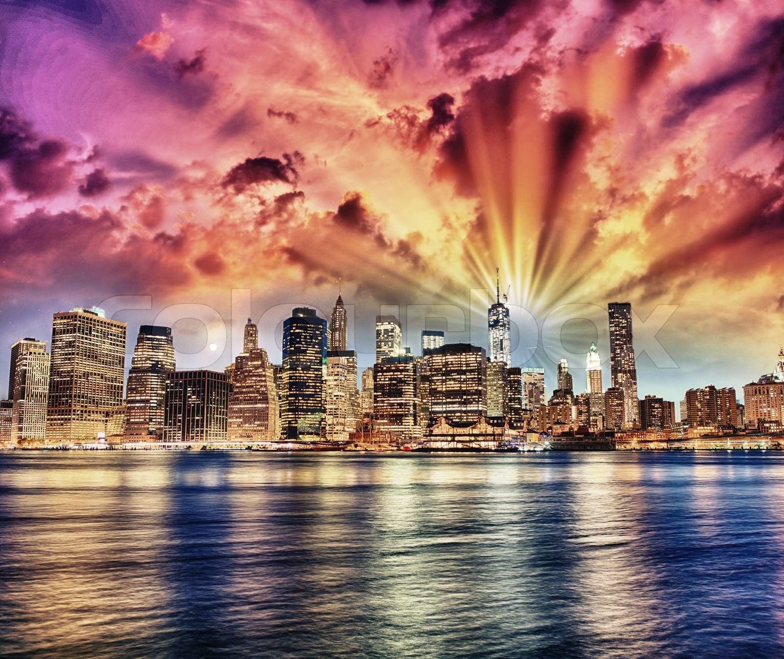 Manhattan at night Stock image Colourbox