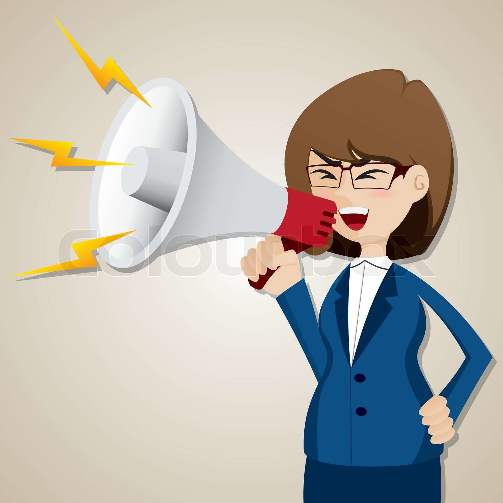 cartoon businesswoman shout out with megaphone | Stock vector | Colourbox