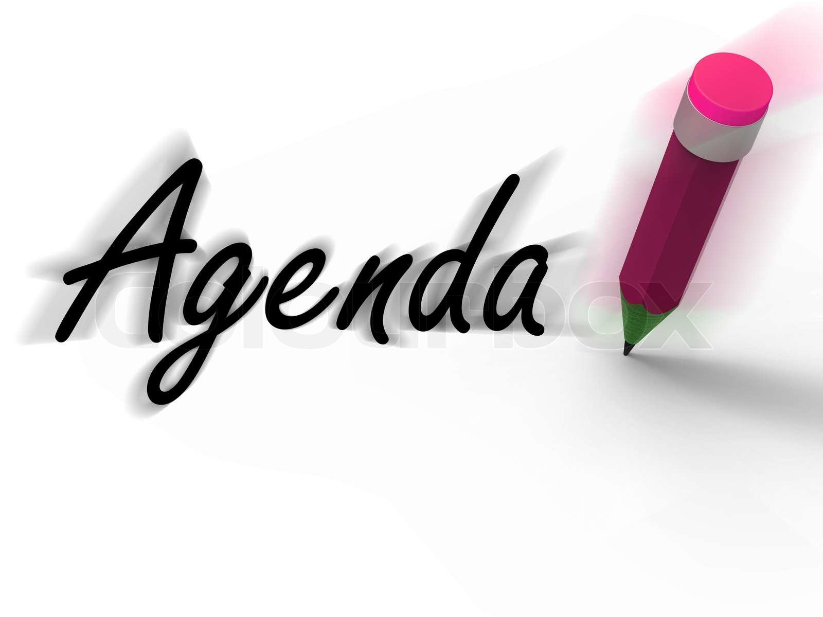 Agenda mit Bleistift zeigt schriftliche Tagesordnungen Zeitpläne oder ...