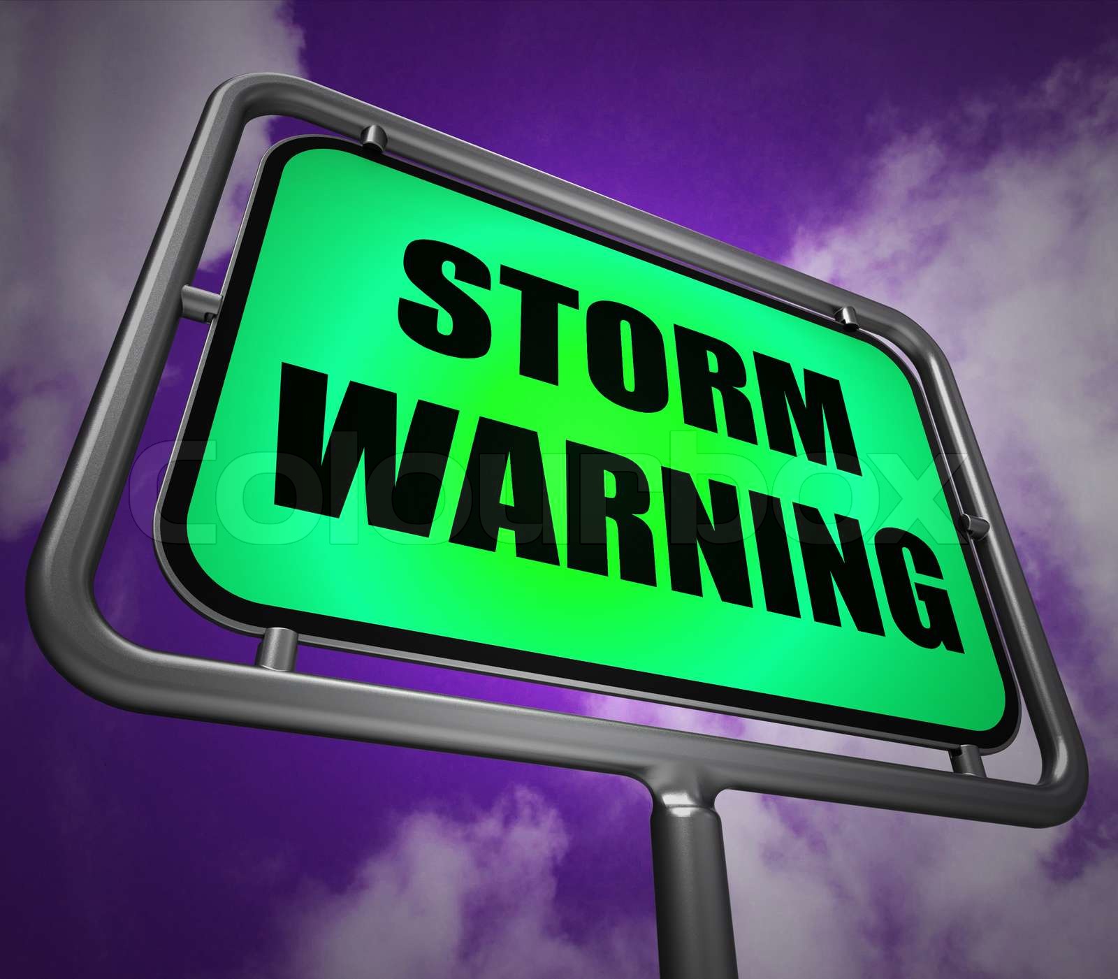 Storm Warning Signpost Represents Forecasting Danger Ahead Stock