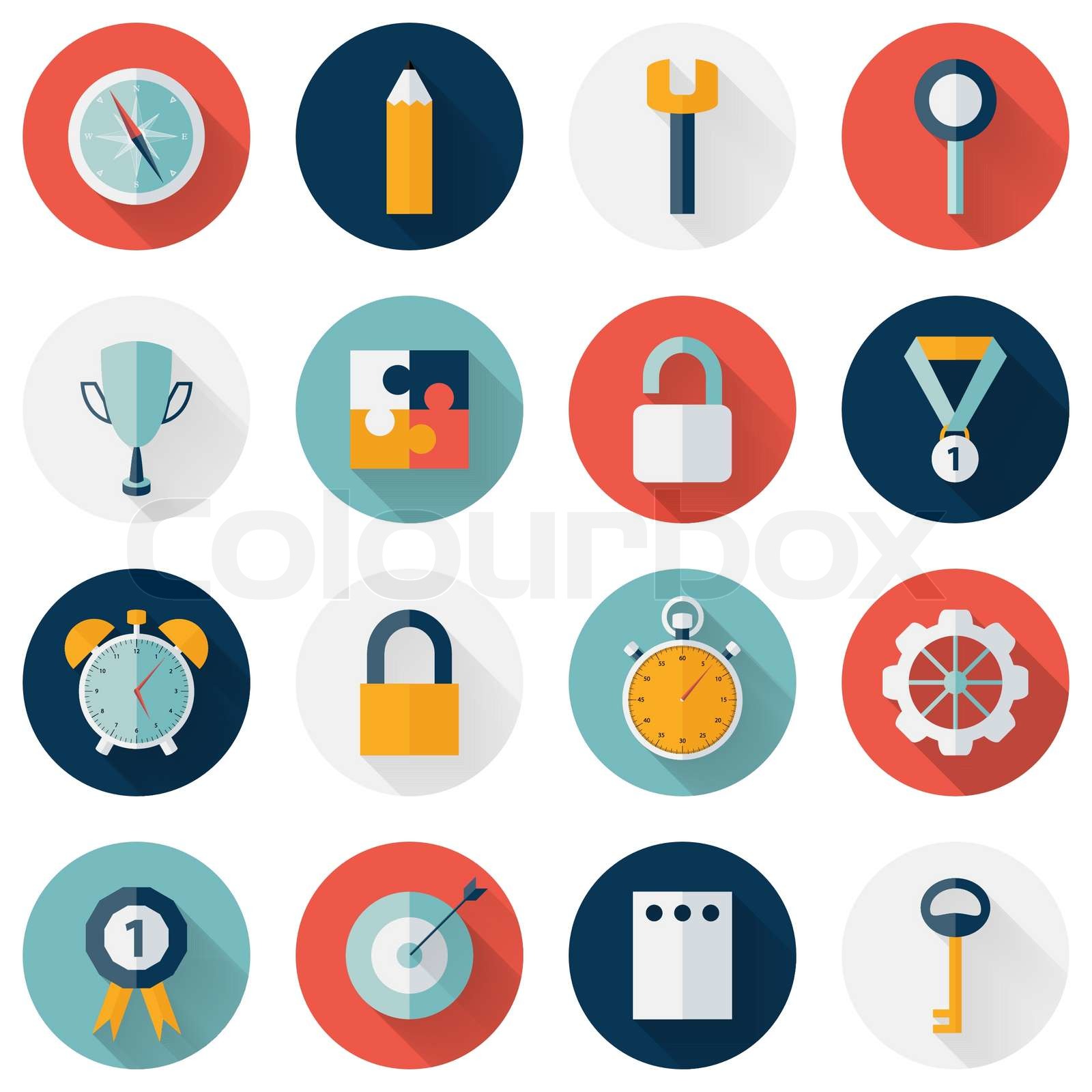 Business circle flat icon set long shadows | Stock vector | Colourbox