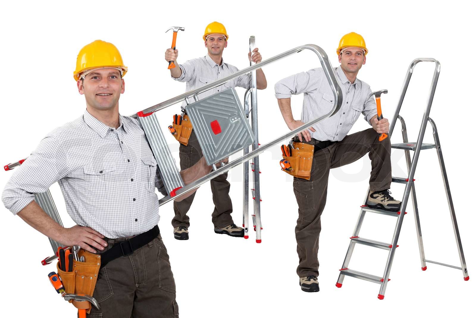 Handyman with a ladder Stock image Colourbox