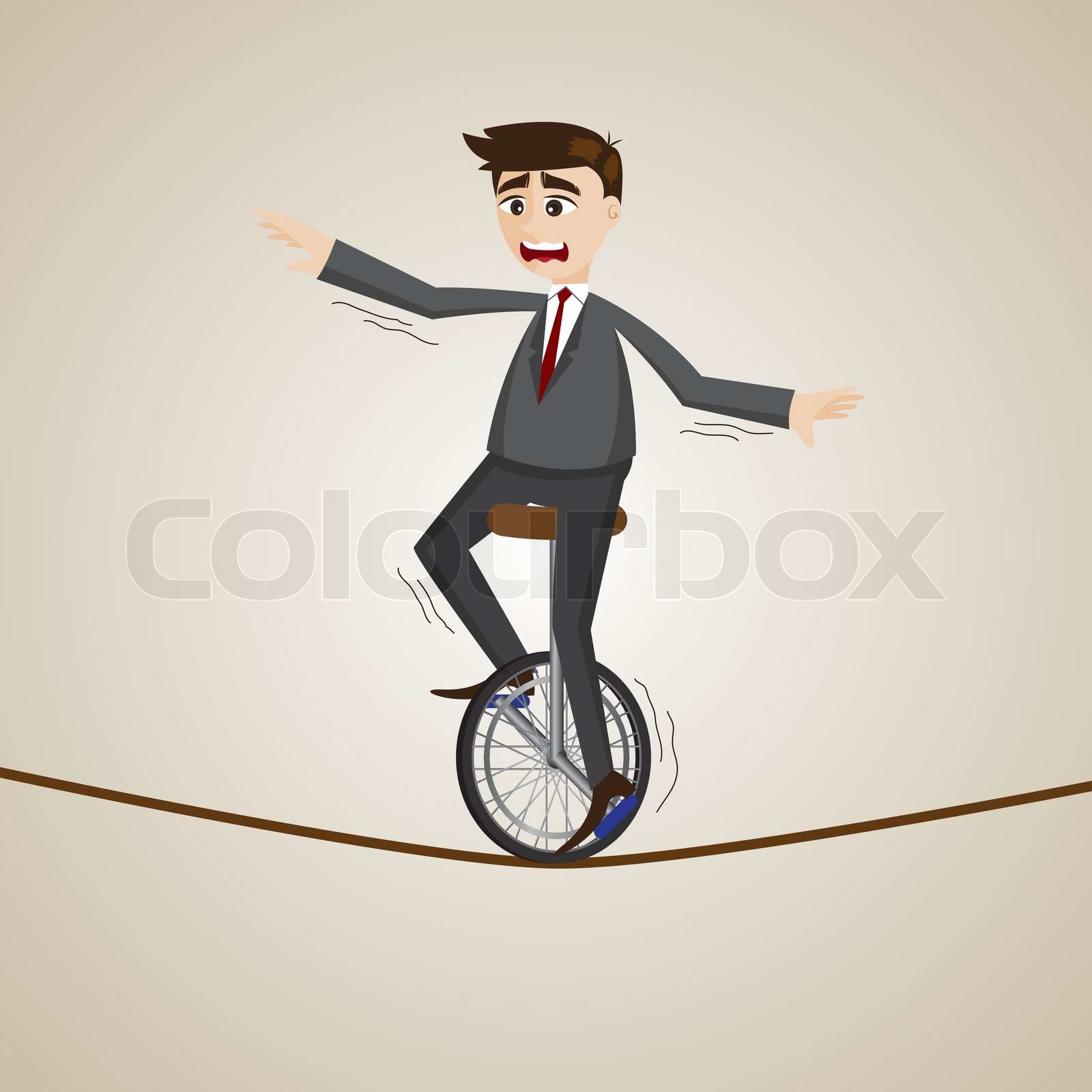 cartoon businessman riding unicycle on rope Stock vector Colourbox