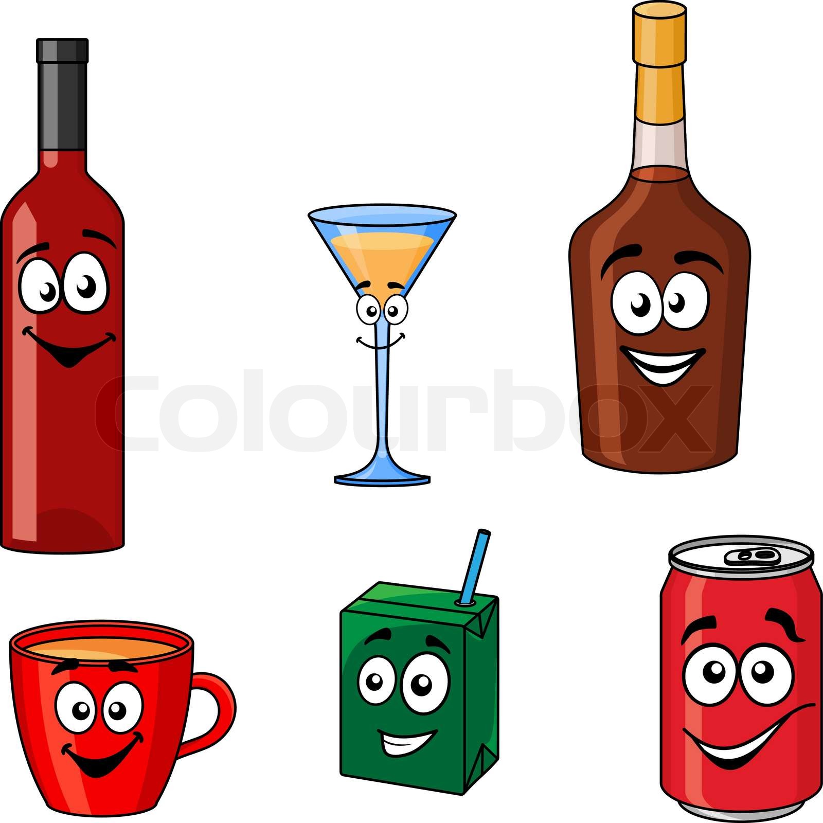 Cartoon set of assorted beverages or drinks Stock vector Colourbox