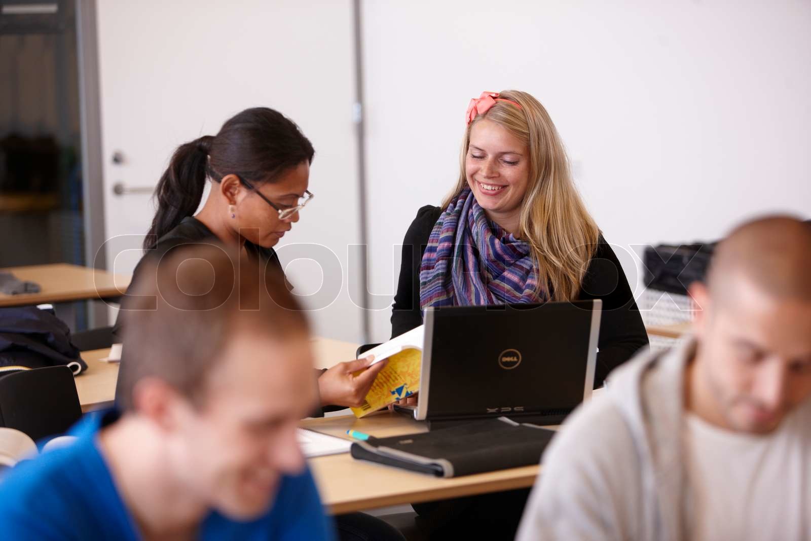 College students exchanging ideas Stock image Colourbox