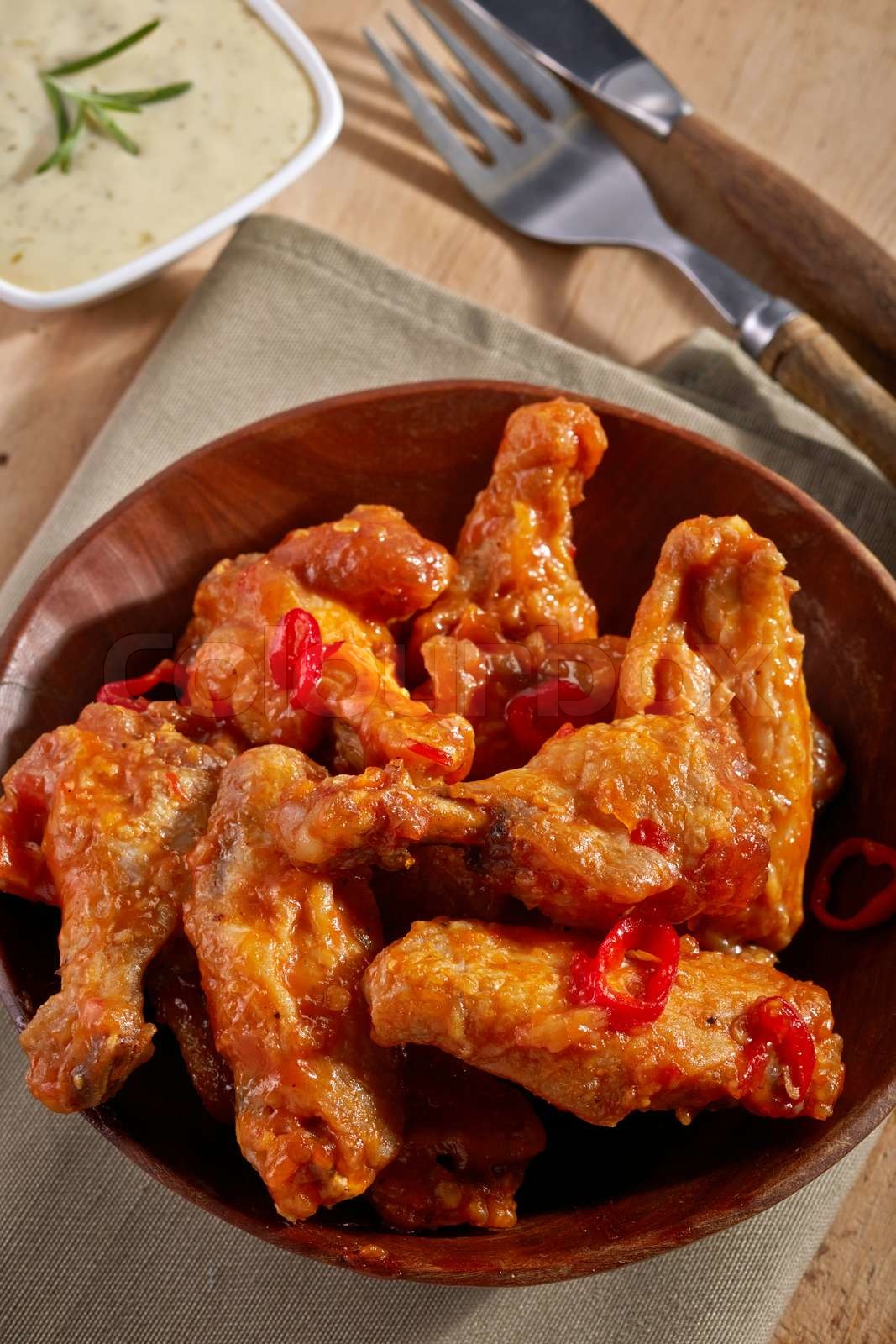 fried chicken wings with sweet chili sauce Stock image Colourbox