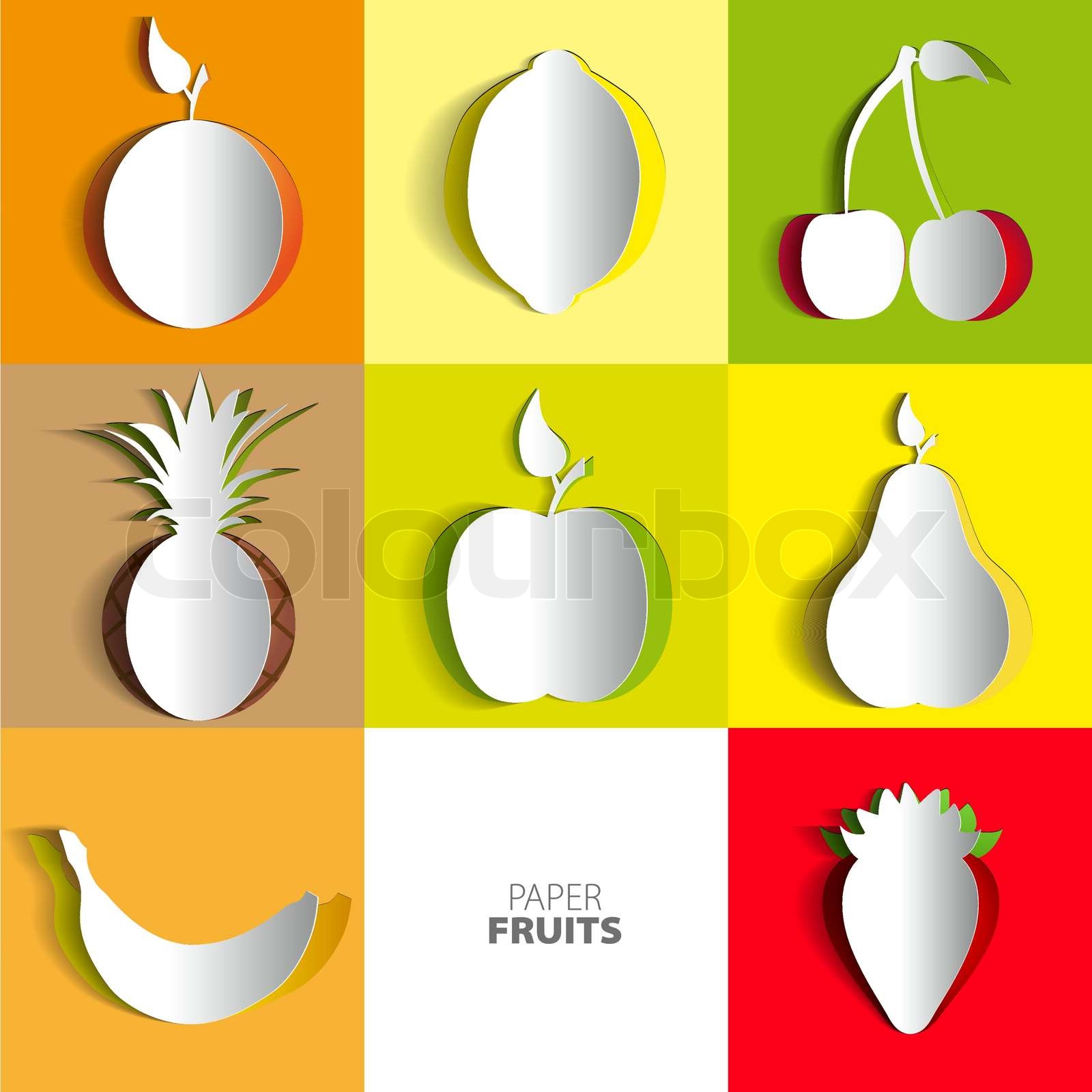 Paper Fruit Set cut out mix design card illustration Stock vector