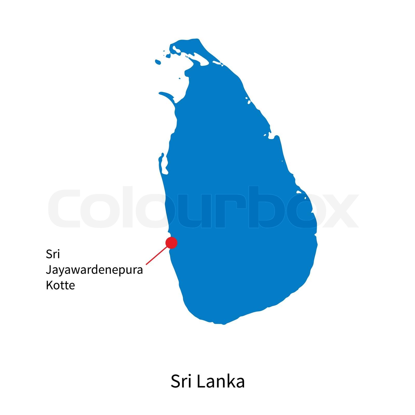 Detaillierte vektorkarte von sri lanka und hauptstadt sri
