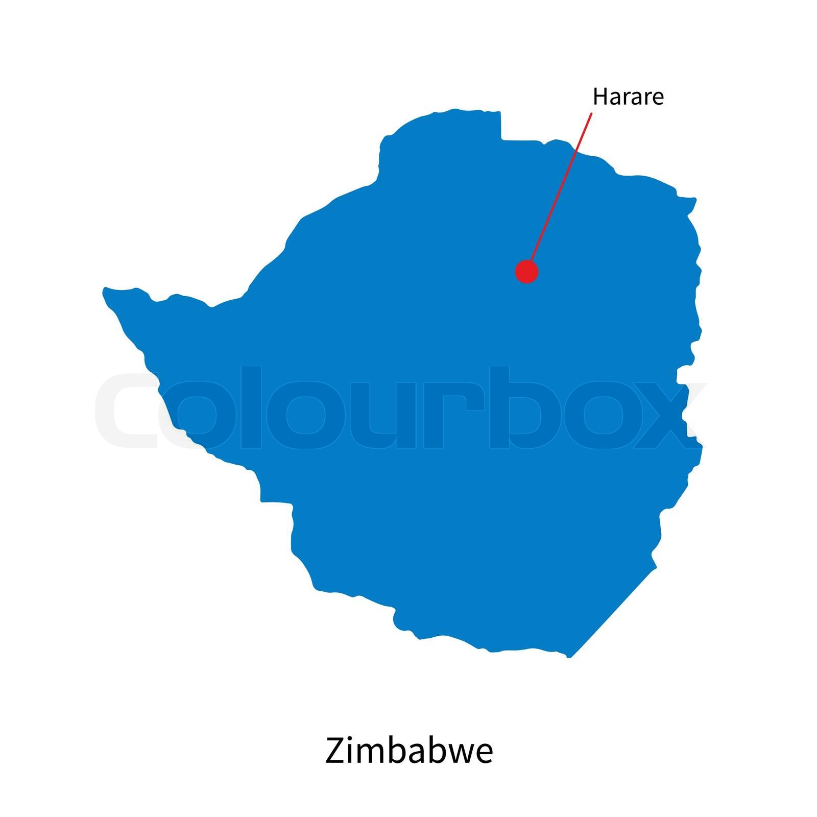 Detailed vector map of Zimbabwe and capital city Harare | Stock vector