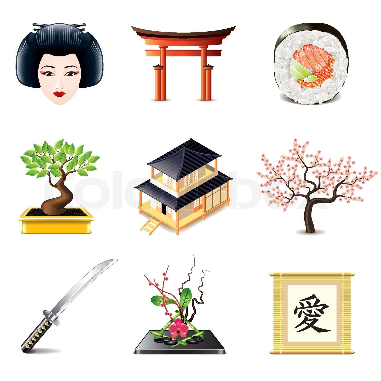 Japanese culture icons vector set | Stock vector | Colourbox
