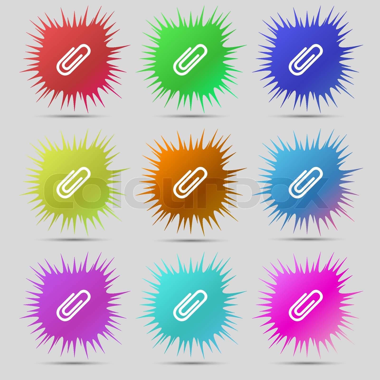 Paper clip sign icon. Clip symbol. Set colourful buttons. Vector