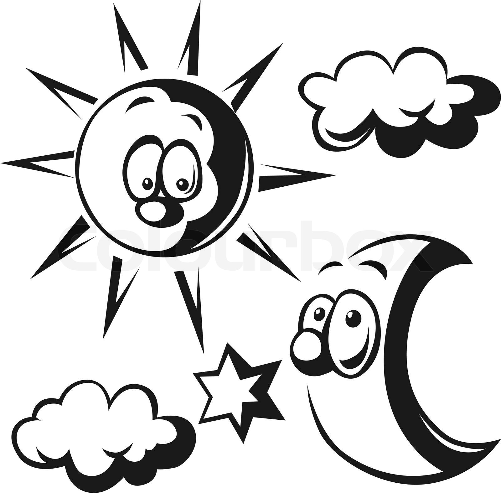 Moon And Stars Black And White Clipart