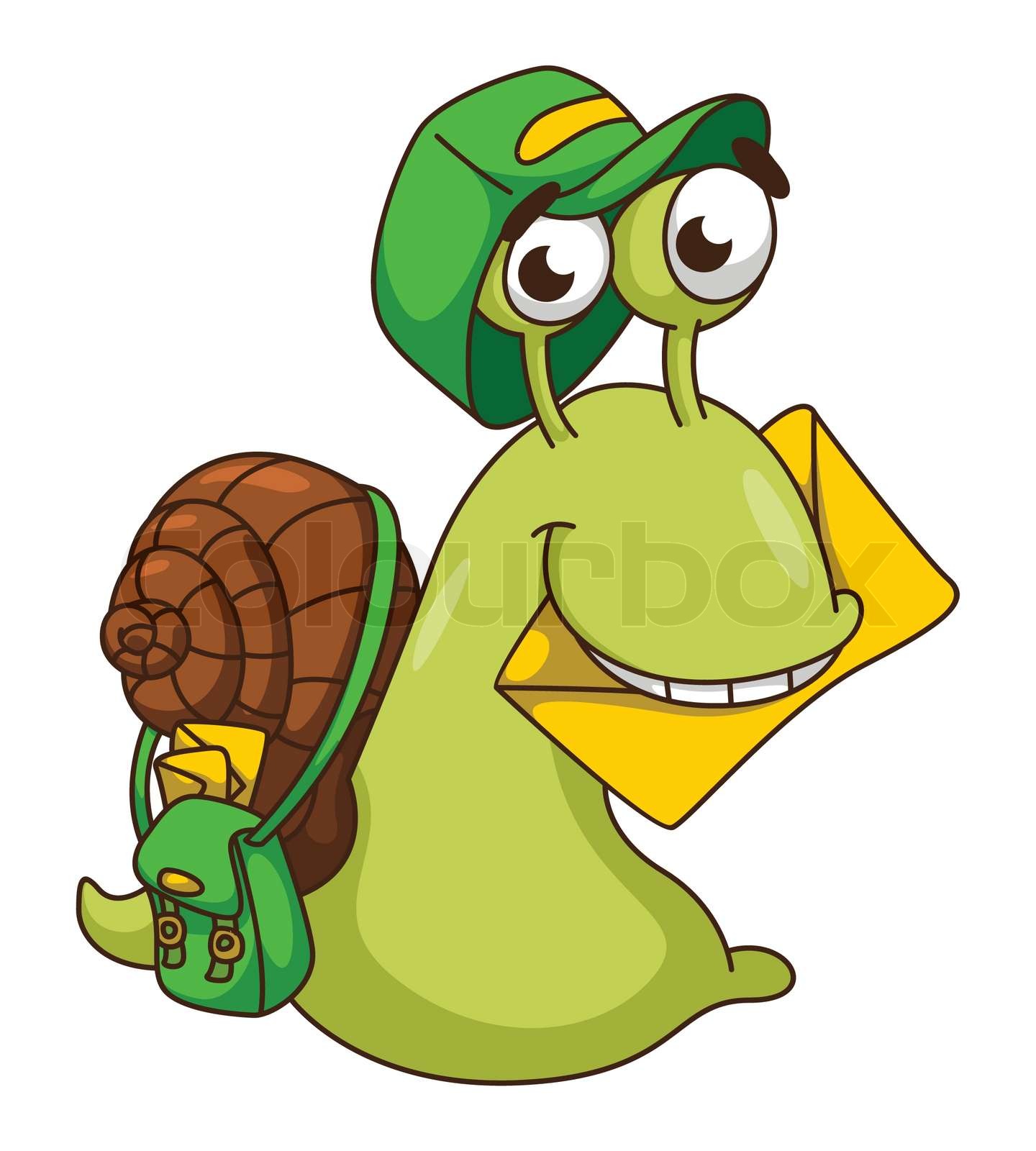 Snail Postman CartoonIllustration Stock vector Colourbox