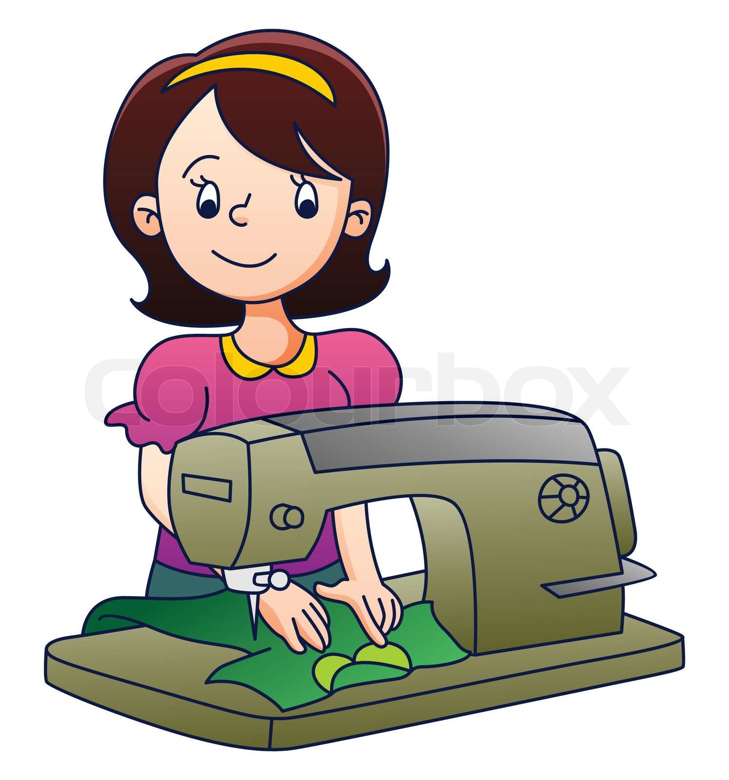 Mother with Sewing Machine Stock vector Colourbox