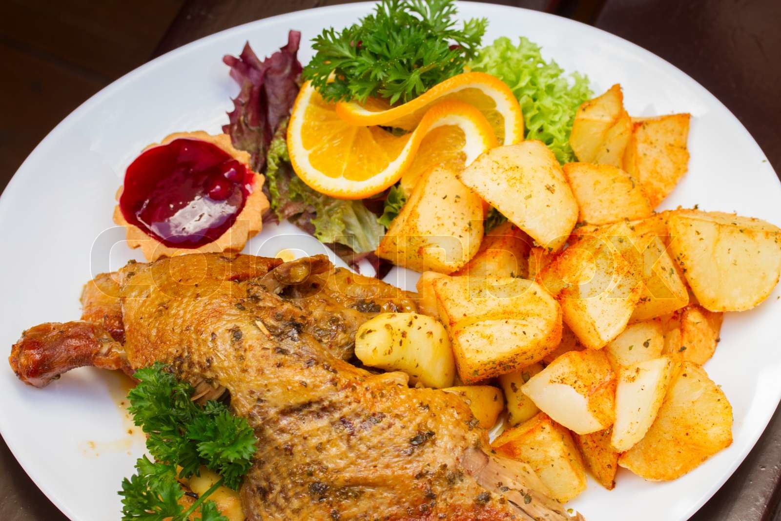 polish national dish duck with apples and potato Stock image