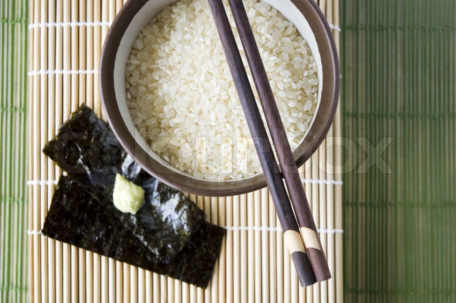 japanese rice with chopsticks Stock image Colourbox