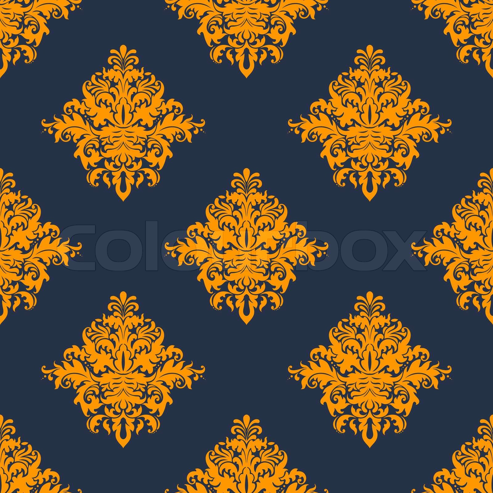 Gold and blue damask style seamless pattern | Stock vector | Colourbox