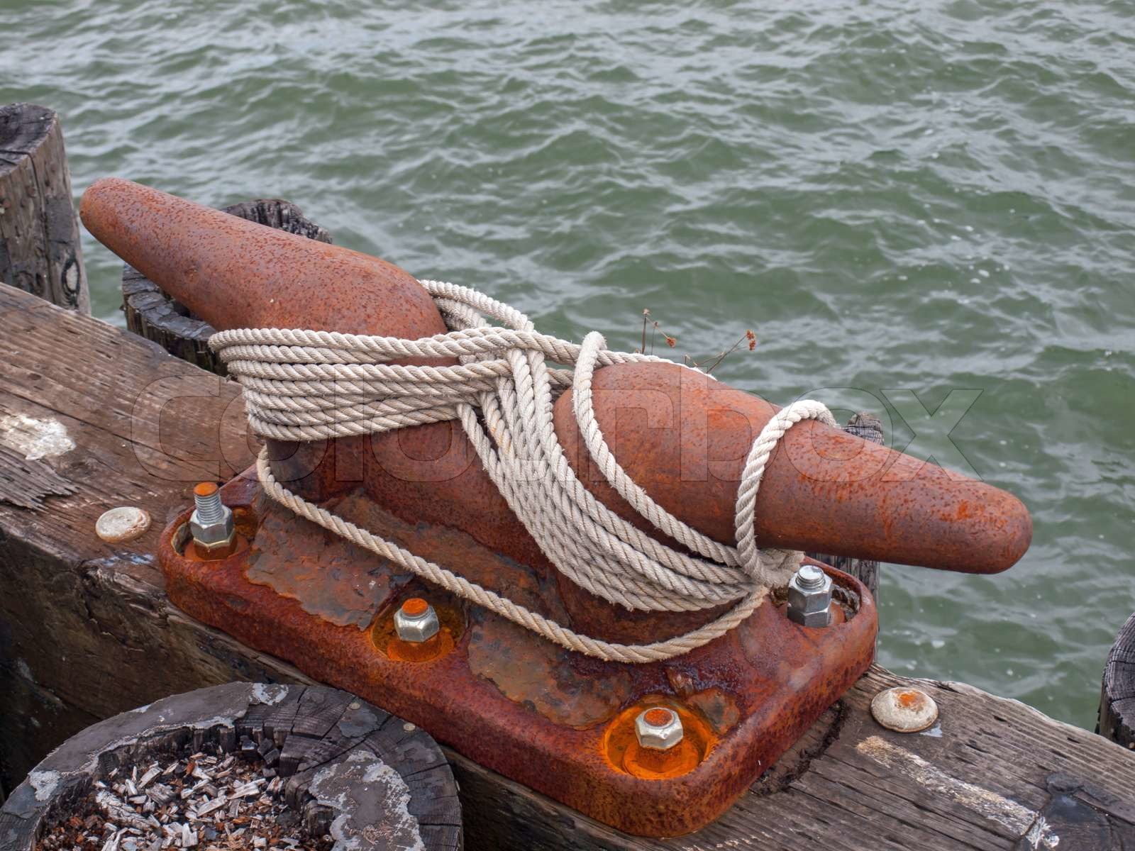 Large Harbor Mooring with Ropes on a Dock Stock image Colourbox