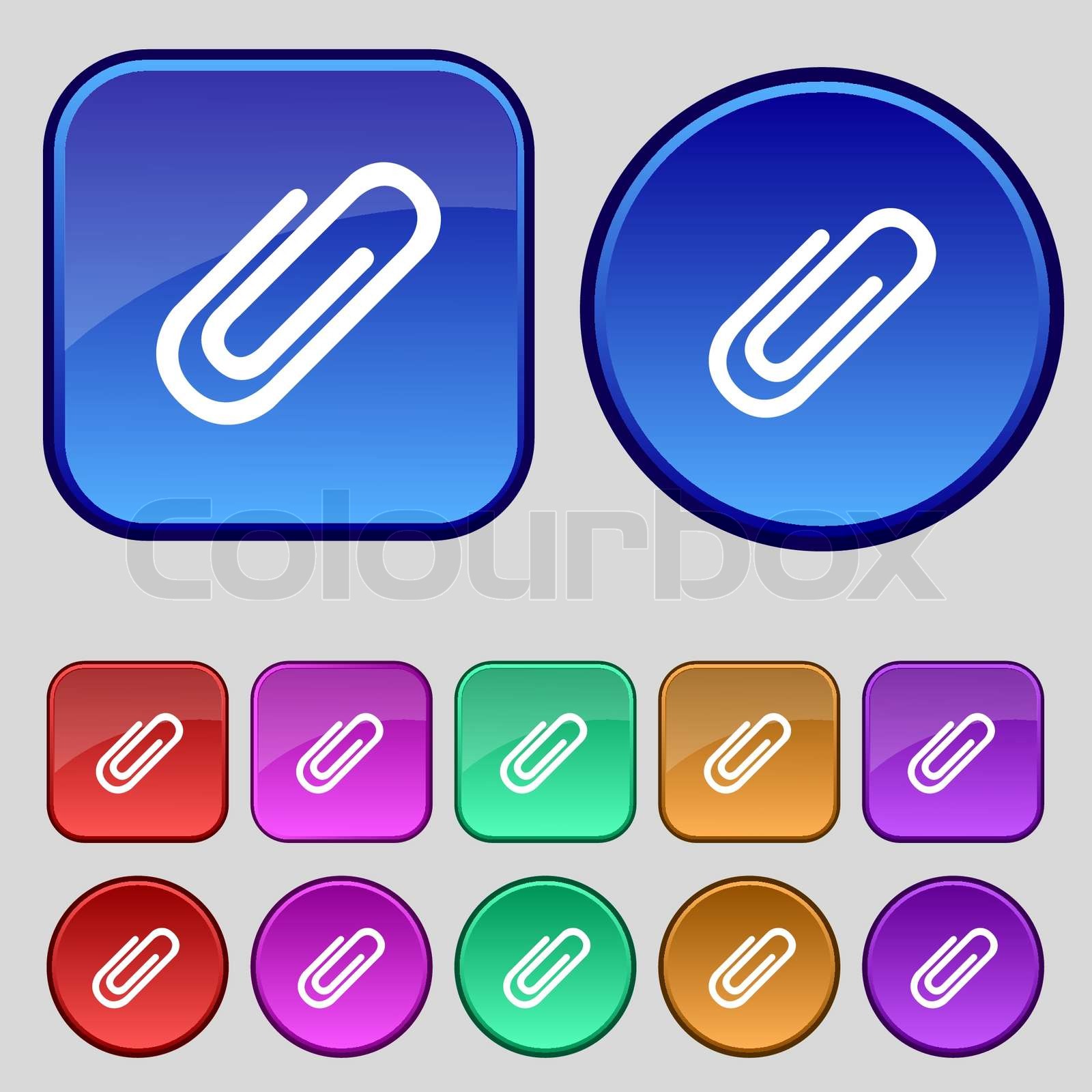 Paper clip sign icon. Clip symbol. Set colourful buttons. Vector