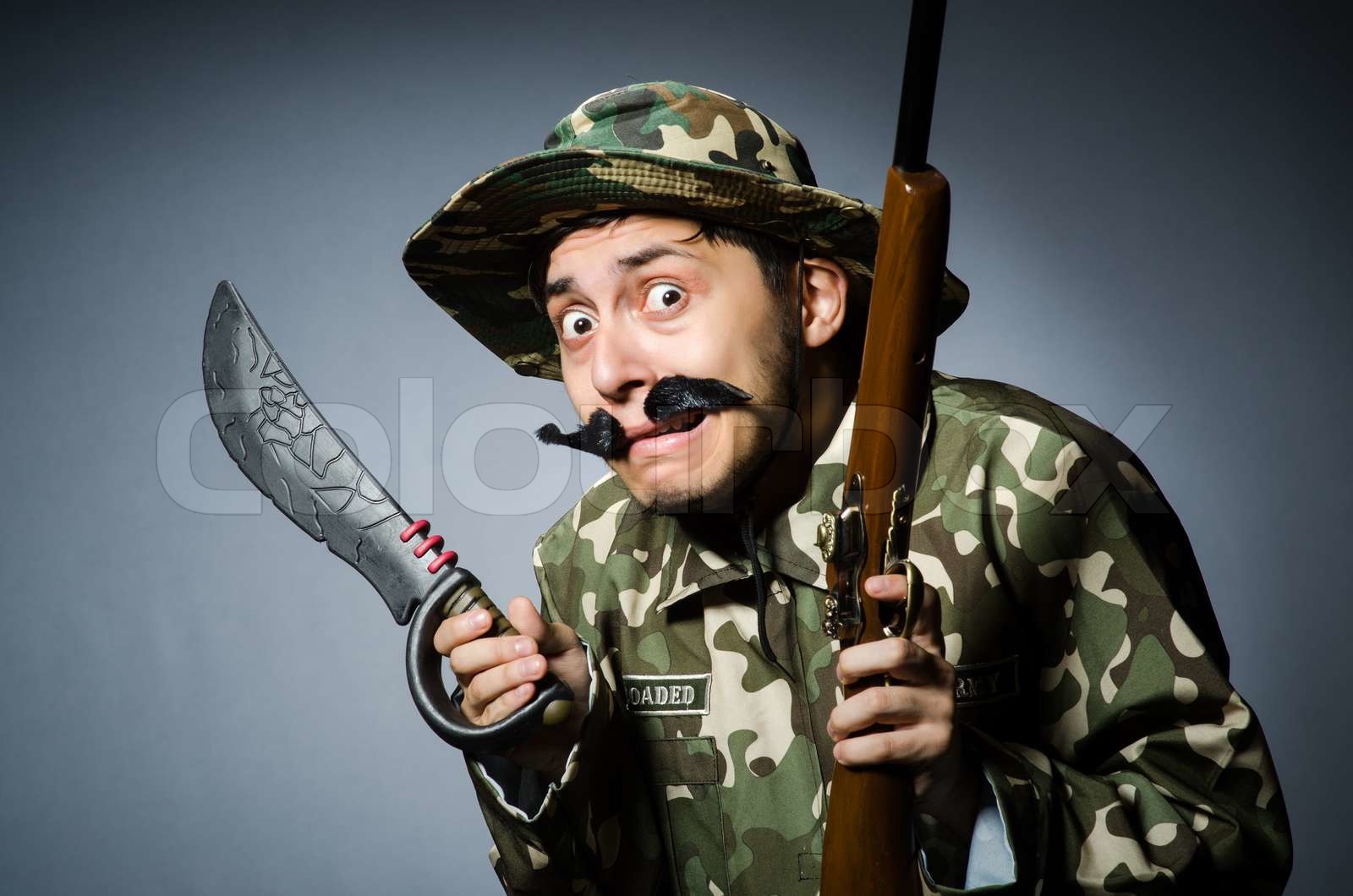 Funny soldier in military concept | Stock image | Colourbox