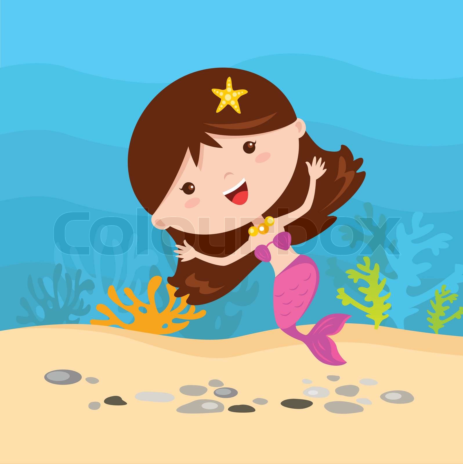 little-mermaid-fun-under-the-water-stock-vector-colourbox