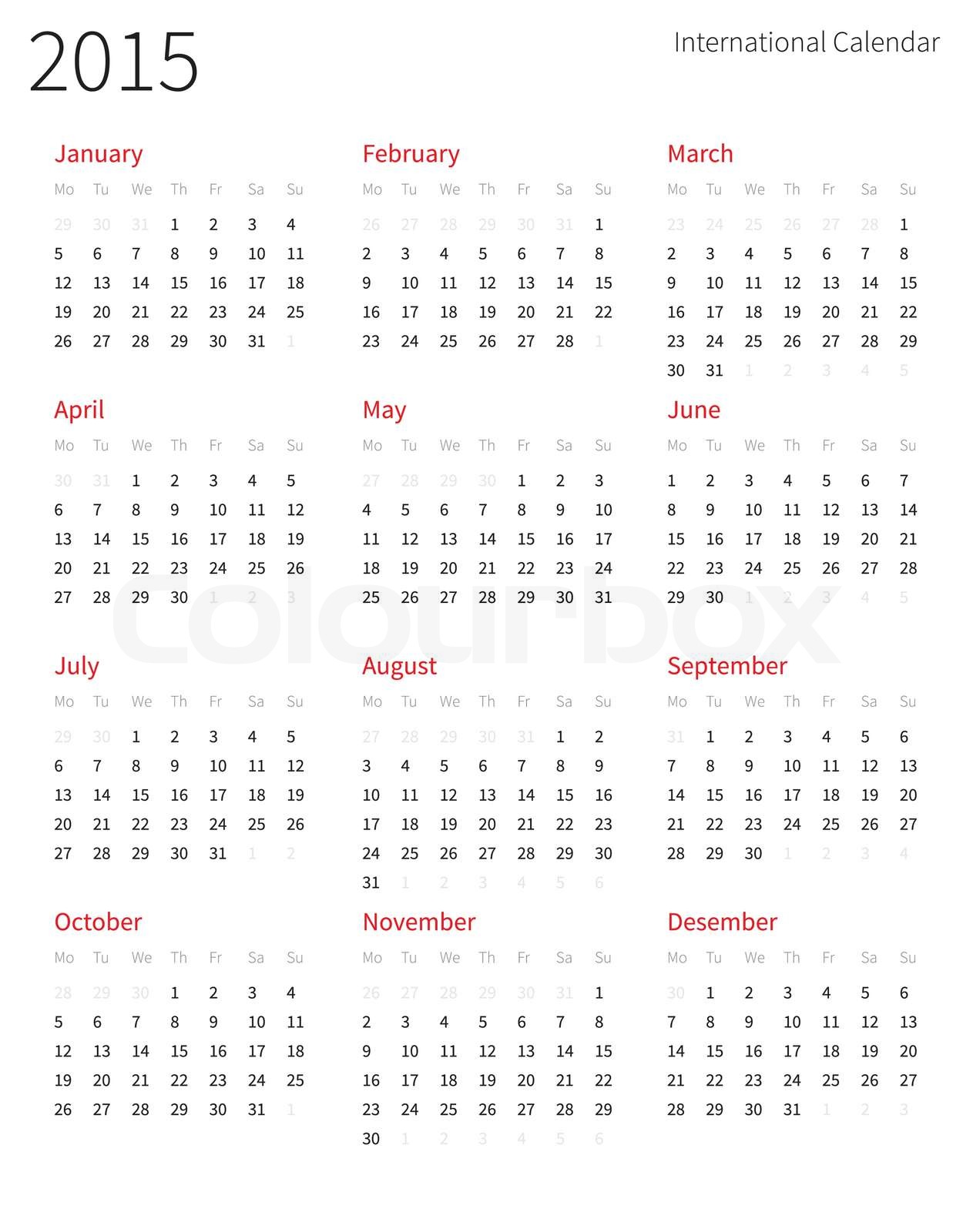 European 2015 year vector calendar. | Stock vector | Colourbox