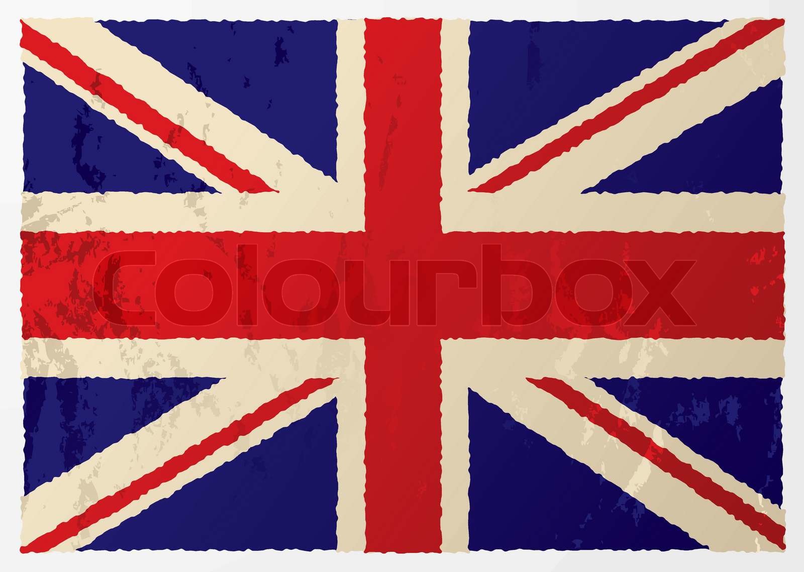 Grunge british flag in red white and blue with old aged effect | Stock