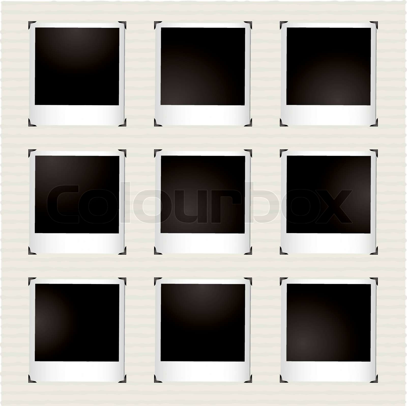 instant photo gallery with metal corner holders and copyspace Stock