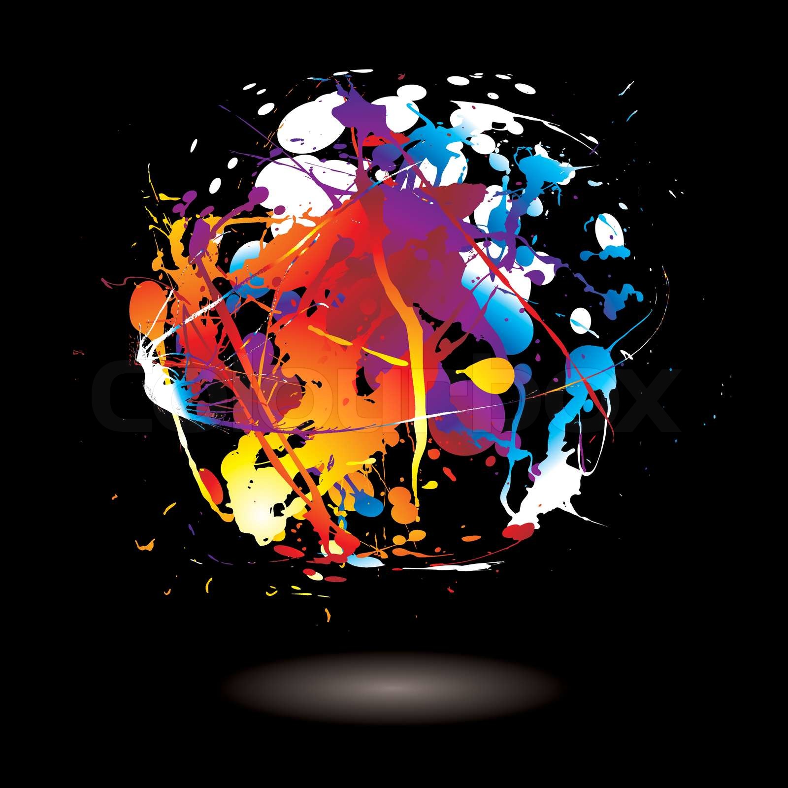 Circular ink splat design in rainbow colours and drop shadow | Stock