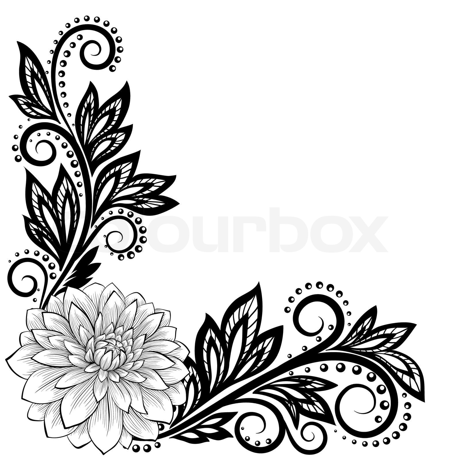 monochrome black and white lace flower in the corner. With space for
