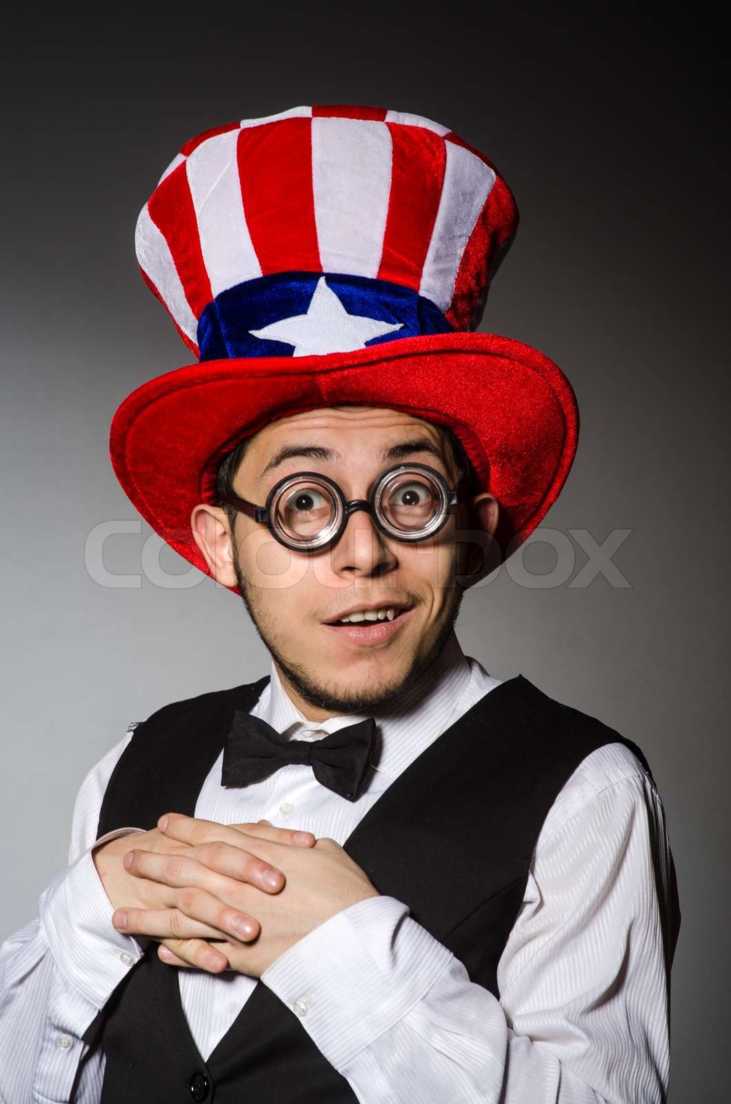 Man With American Hat Wearing Glasses Stock Image Colourbox