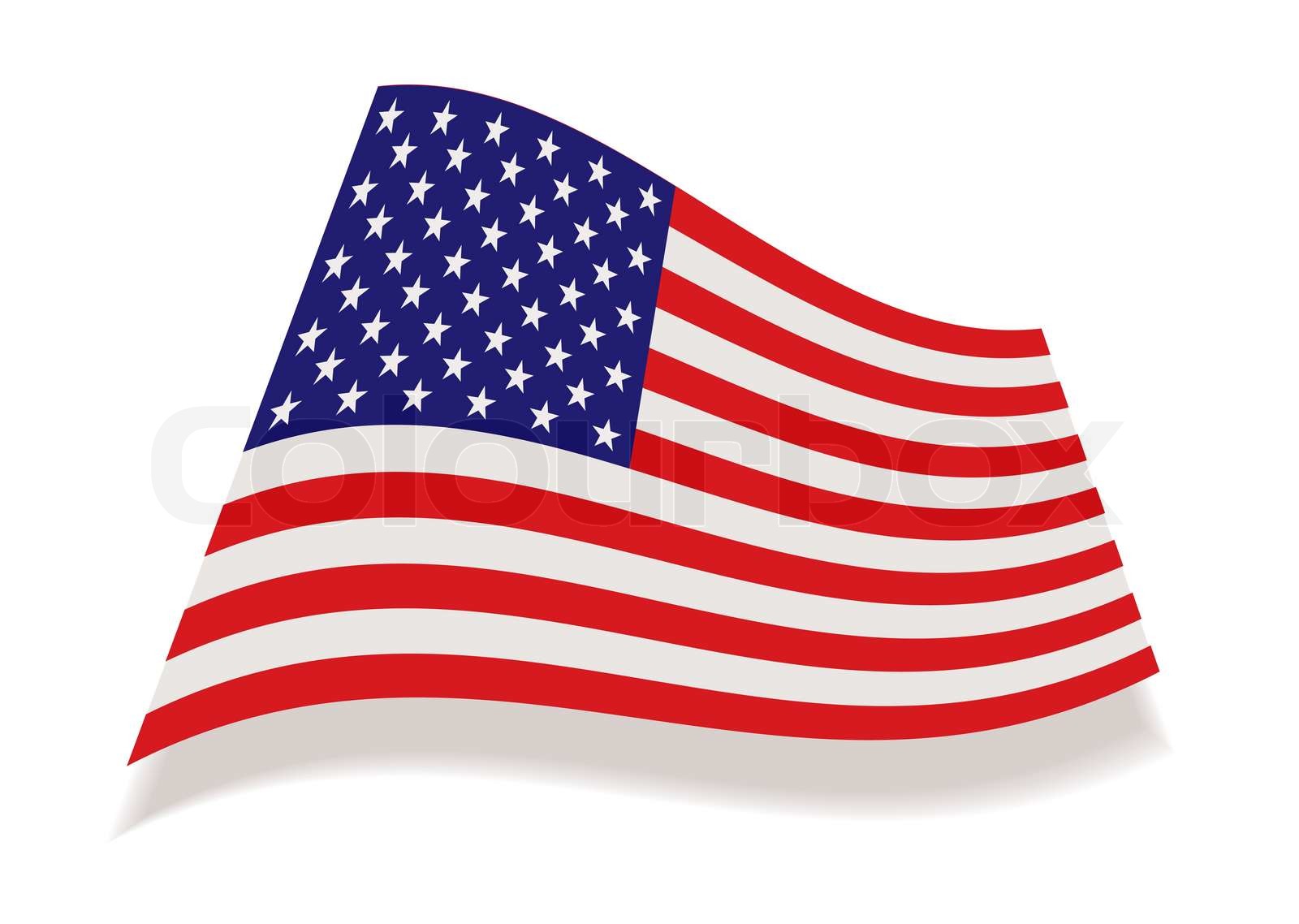 american flag icon with stars and stripes and drop shadow Stock