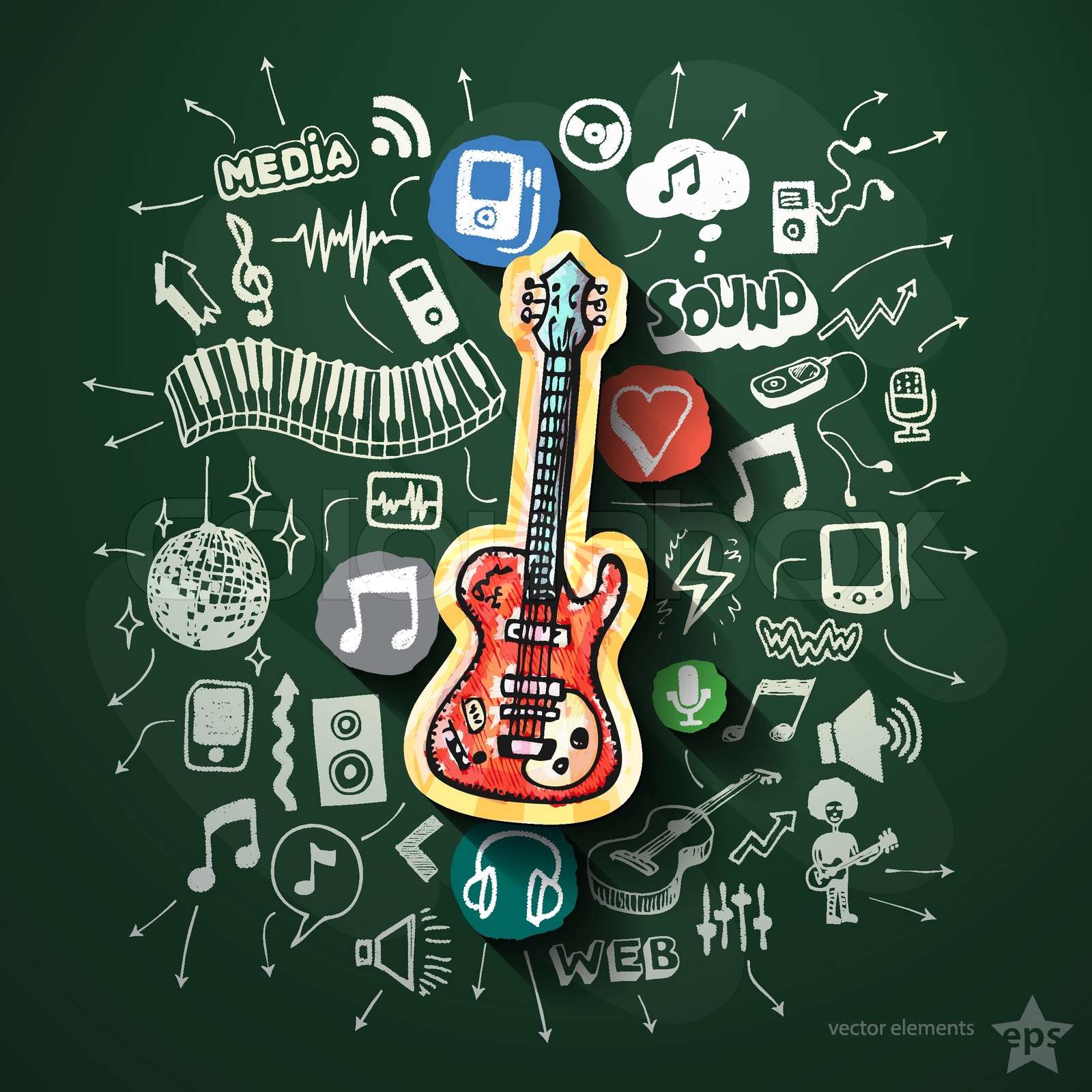 Music collage with icons on blackboard Stock vector Colourbox