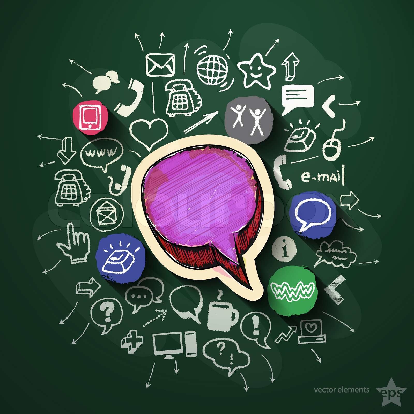 Communication collage with icons on blackboard | Stock vector | Colourbox