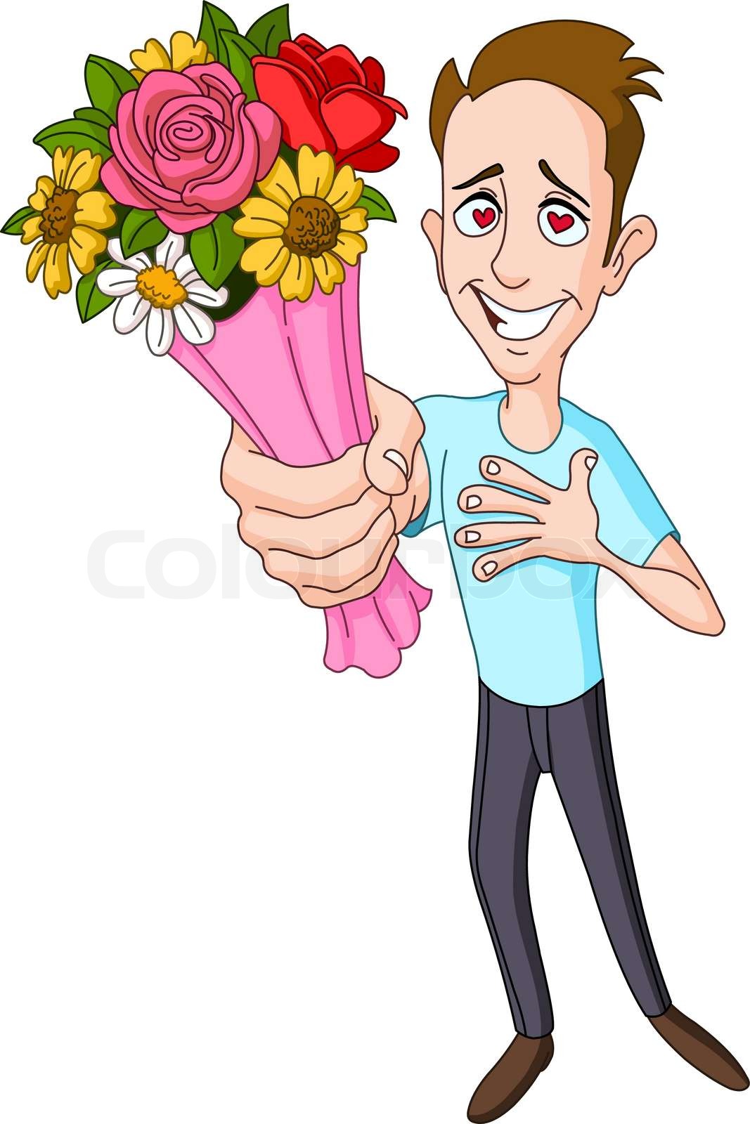 Man giving flower bouquet Stock vector Colourbox