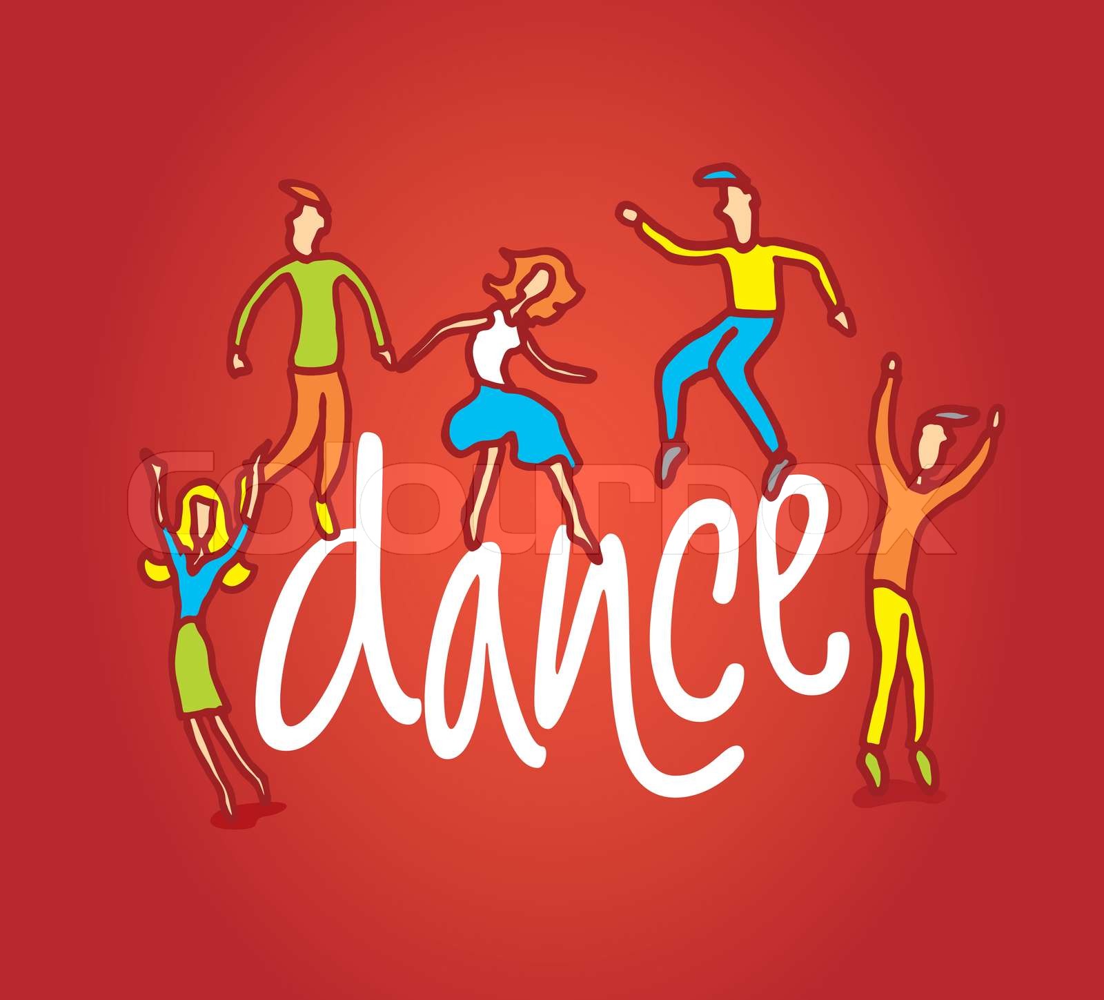 People happily dancing around dance word Stock vector Colourbox