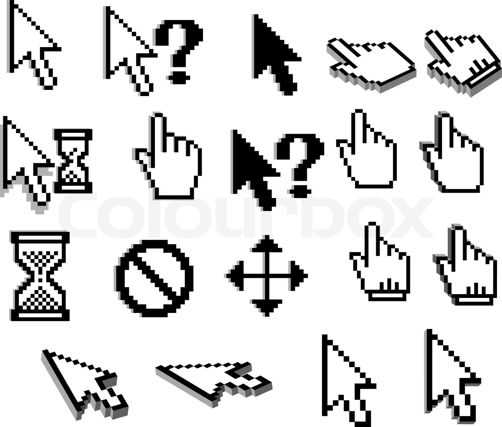 Pixel cursor icons in black and white | Stock vector | Colourbox
