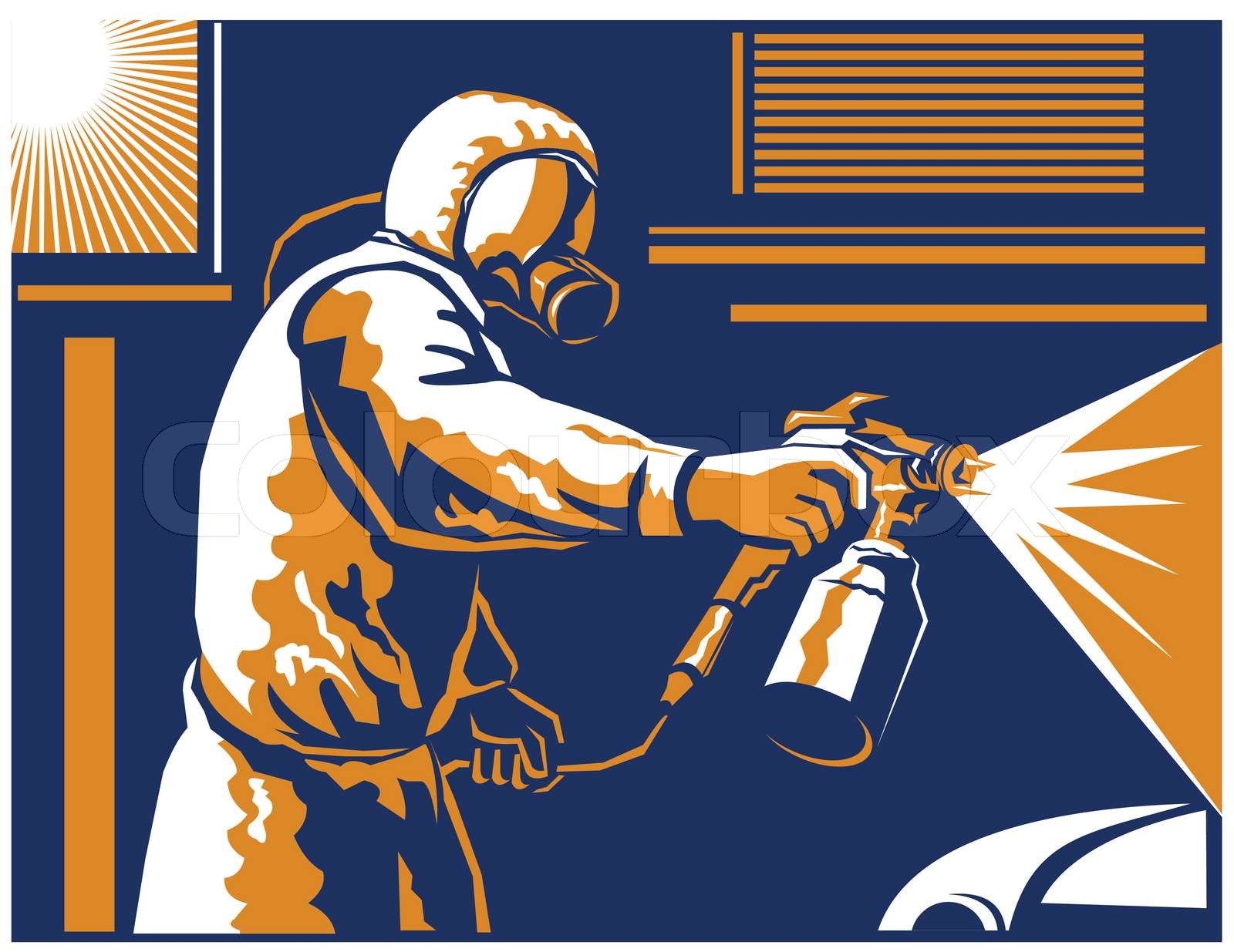Spray Painter Painting Spraying Retro Stock vector Colourbox