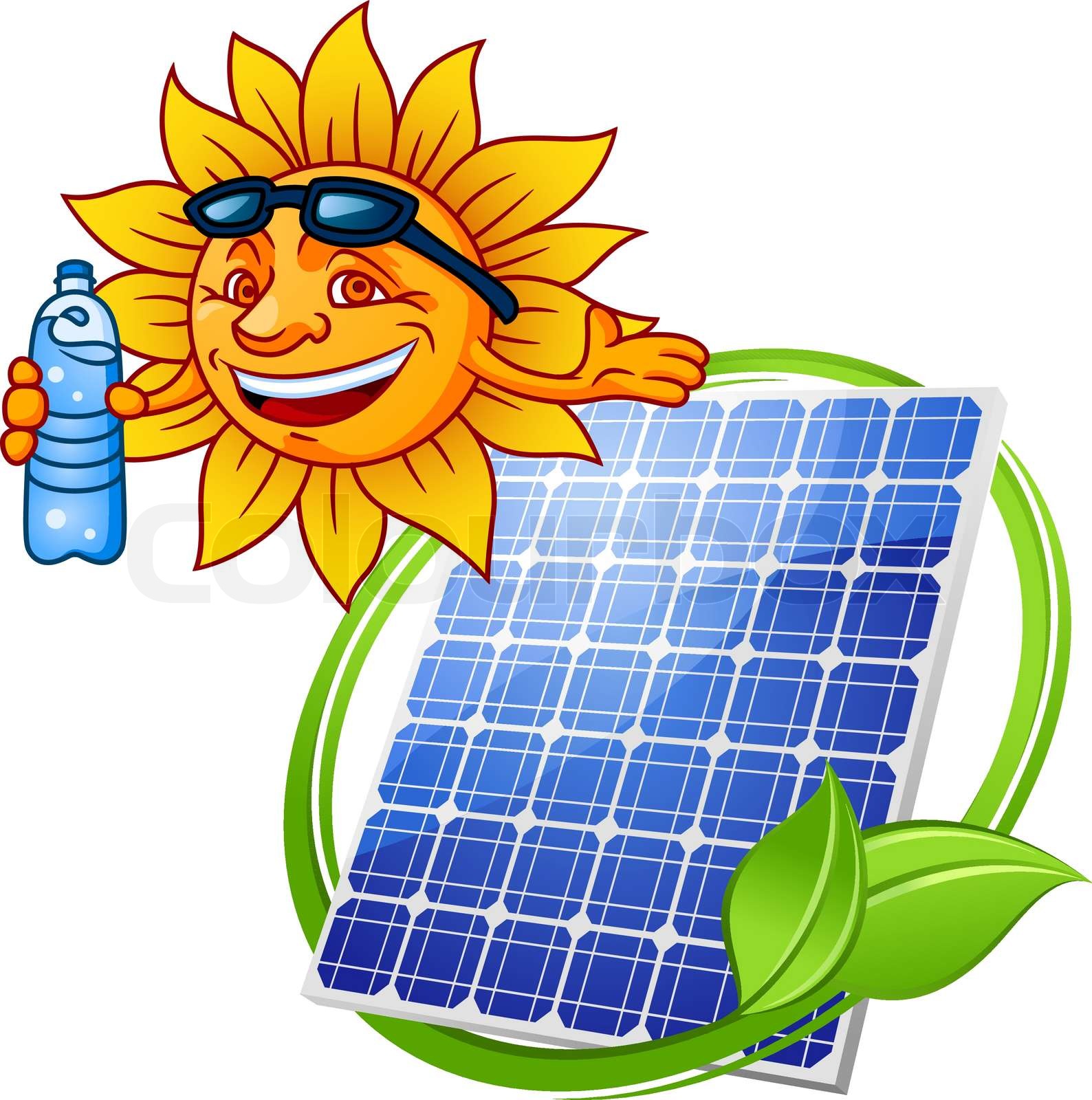 Cartoon solar panel with sun Stock vector Colourbox
