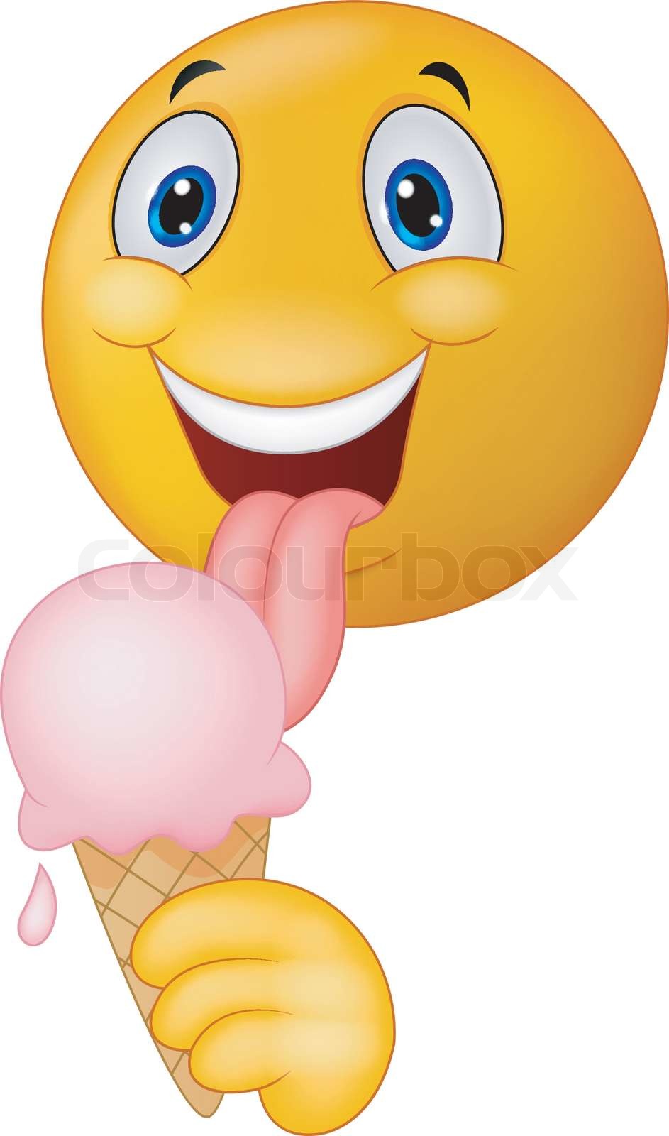 Happy Emoticon Smiley Cartoon Licking Ice Cream Stock Vector Colourbox