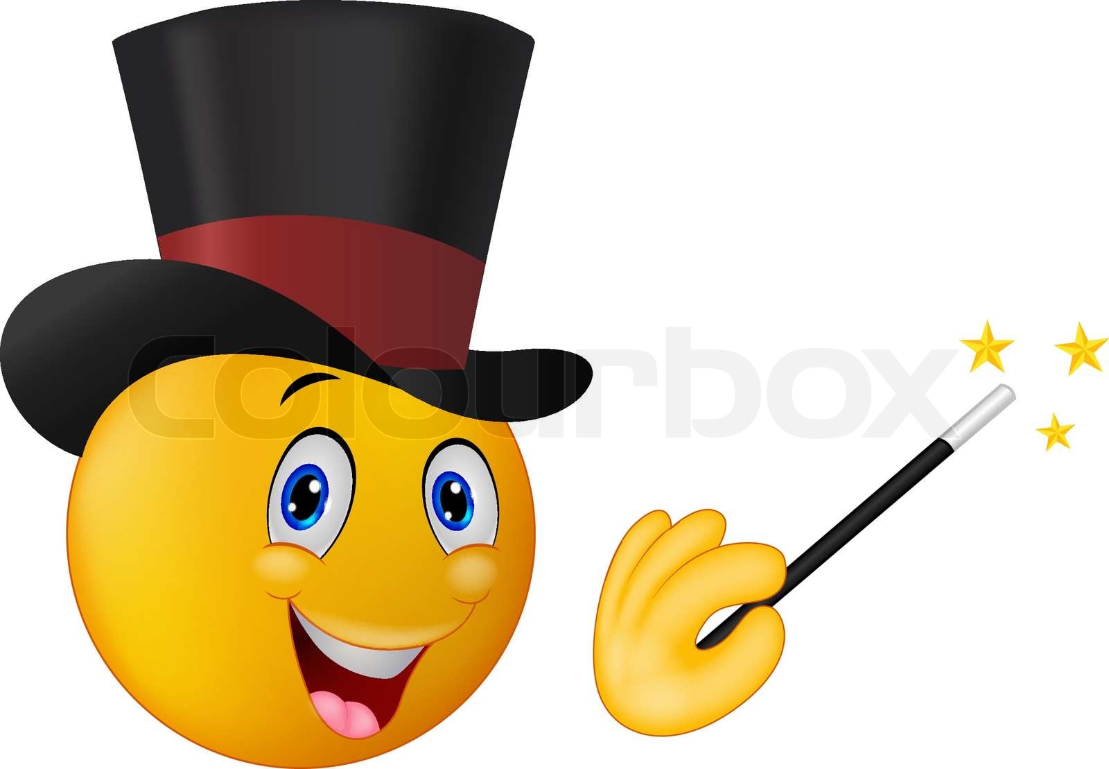 Cartoon Magician emoticon with magic wand showing trick | Stock vector ...