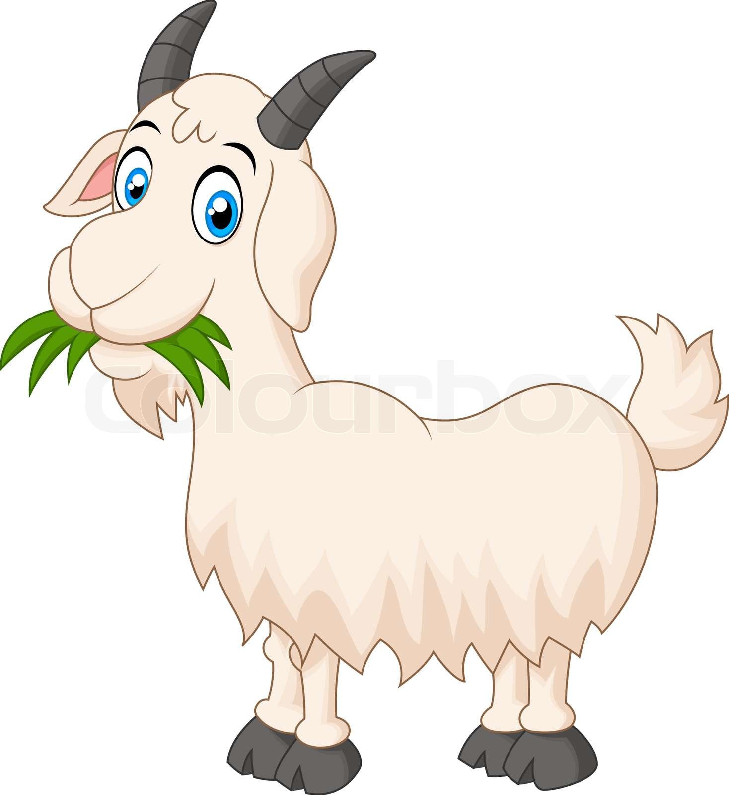 Cartoon goat eating grass | Stock vector | Colourbox
