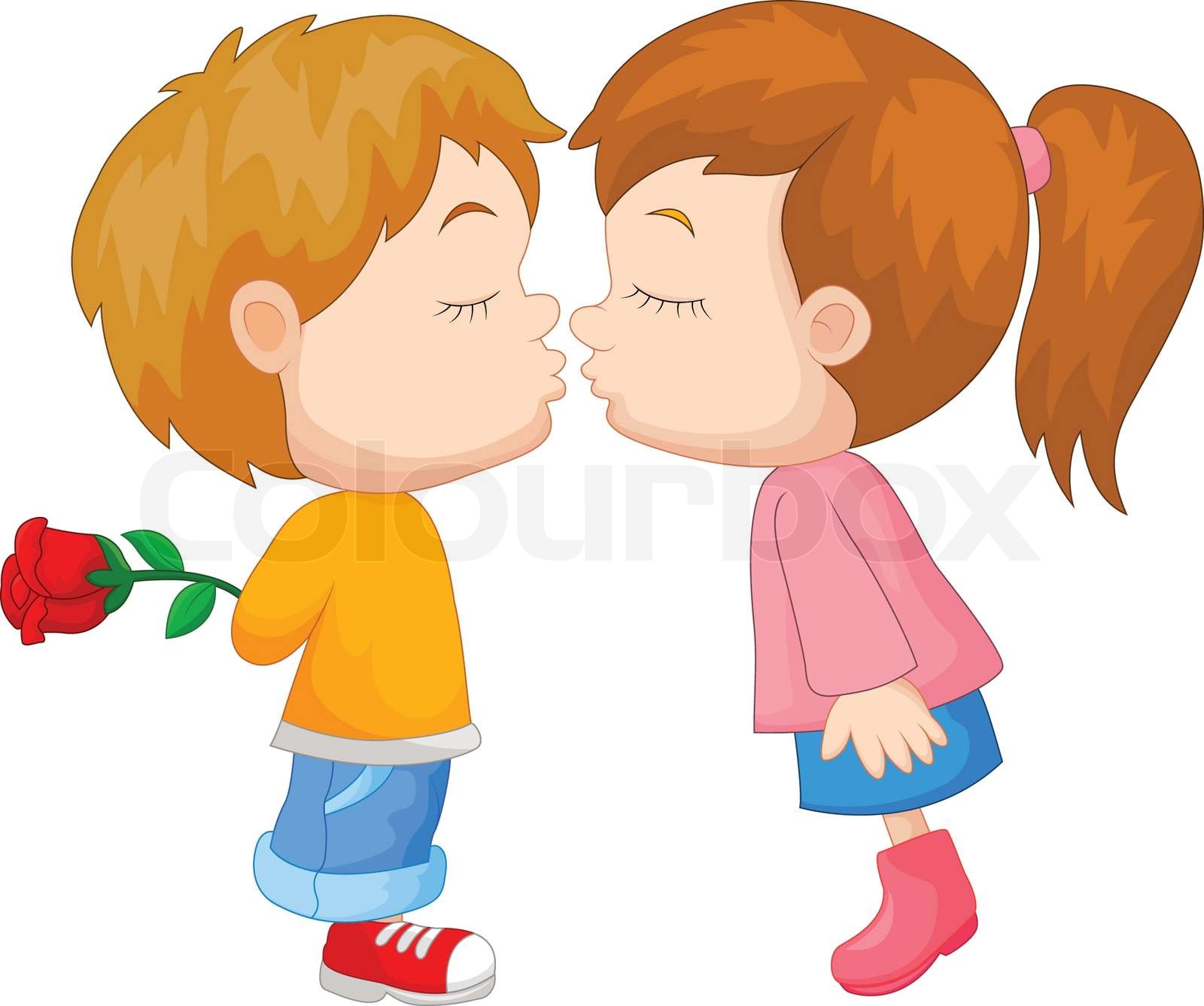 Cartoon boy and girl kissing Stock vector Colourbox