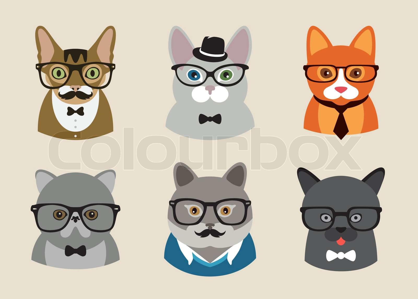 Cute fashion Hipster Animals with flat design. Vector Illustration