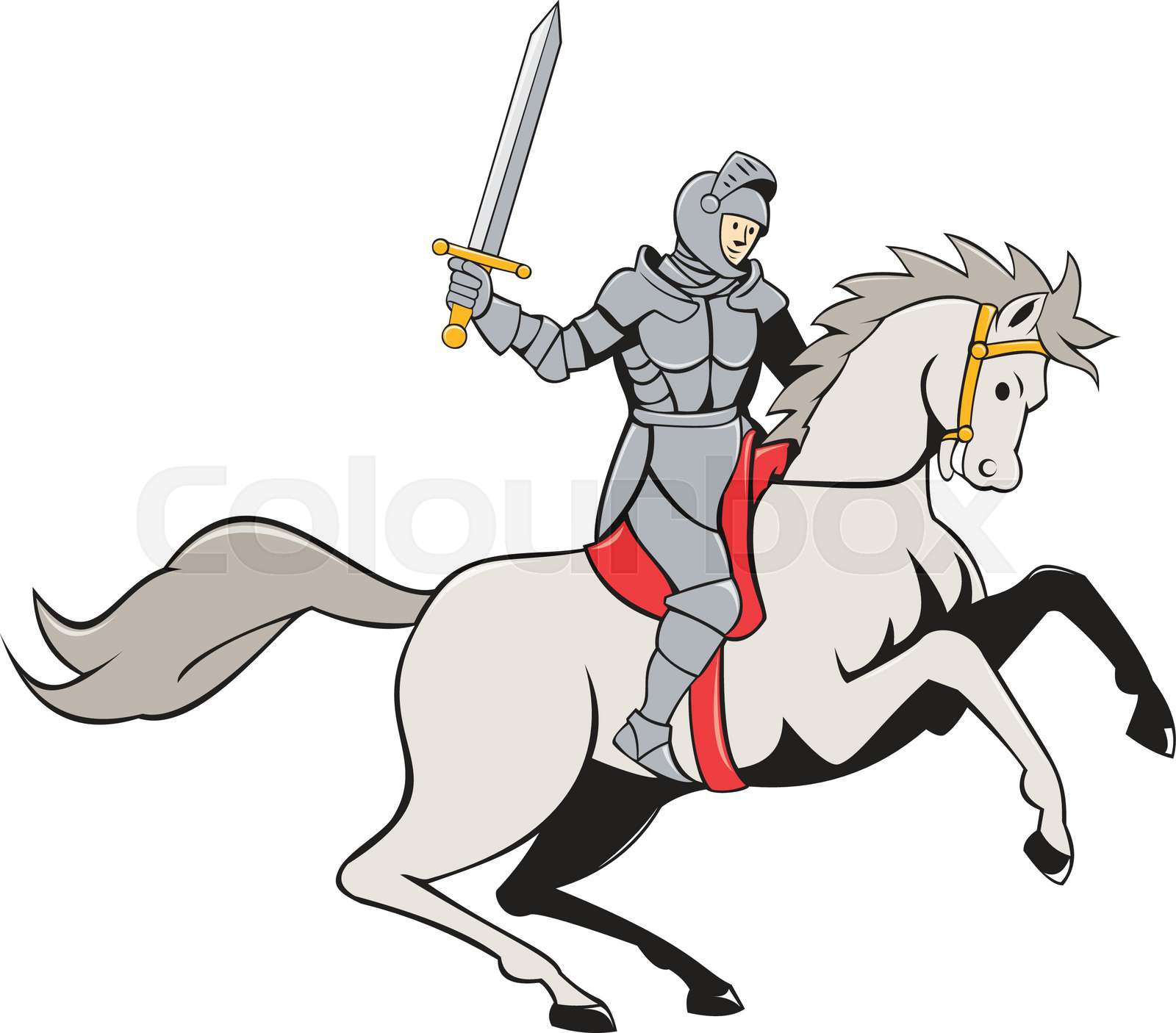 Knight Riding Horse Sword Cartoon Stock vector Colourbox